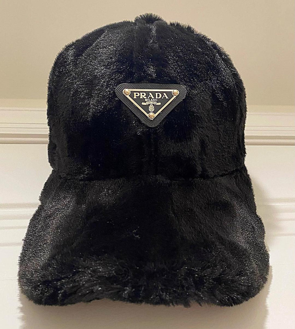 BLACK FAUX FUR UNISEX ADJUSTABLE BASEBALL CAP