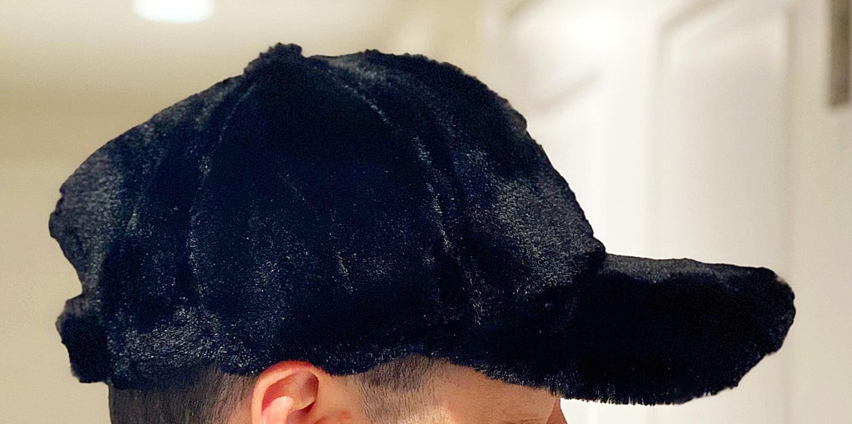 BLACK FAUX FUR UNISEX ADJUSTABLE BASEBALL CAP