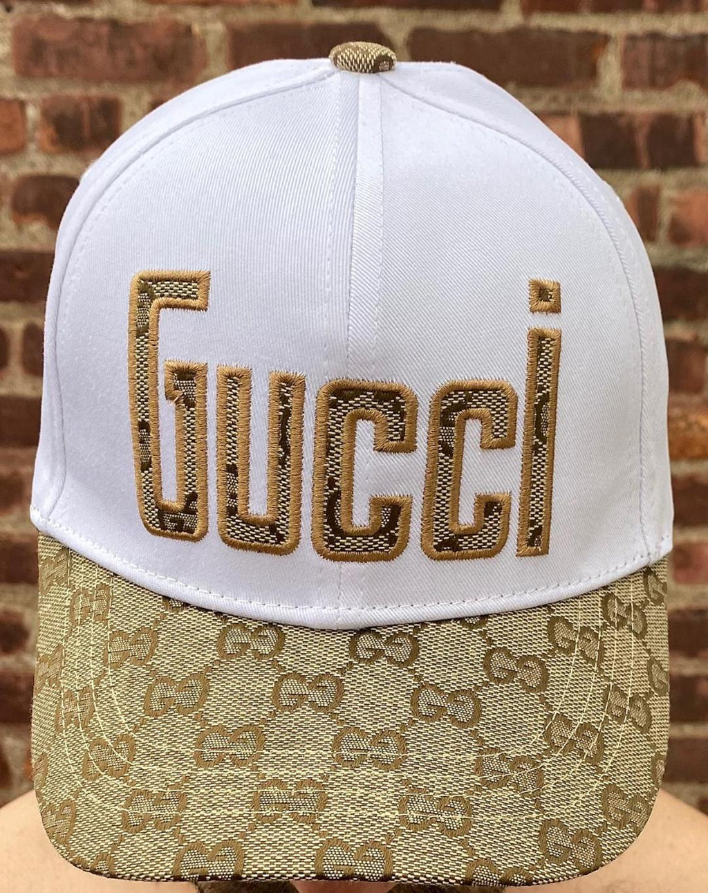 WHITE AND BROWN UNISEX ADJUSTABLE BASEBALL CAP